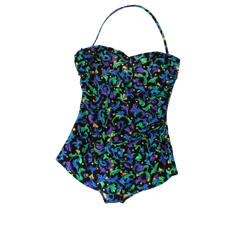 Vintage Slimsuit Women's Bathing Suit Size 16 Underwire Bra, Slimming Tropical